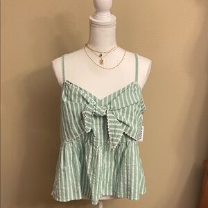 Old Navy Green and White Striped Peplum Blouse